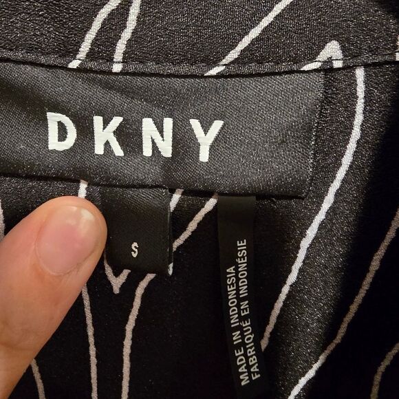 DKNY Black Long Sleeve Dress w White Pattern Design & Belt, Size S - Picture 4 of 4